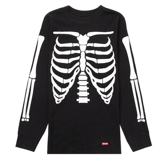 NEW Supreme Hanes Bones Thermal Crew Neck Top Size Small Black - Picture 2 of 5